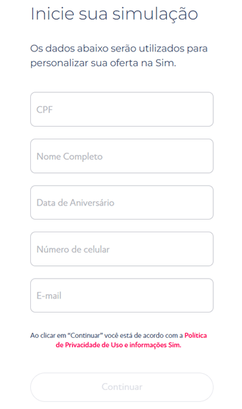 inicio da simulação do emprestimo com garantia de veiculo