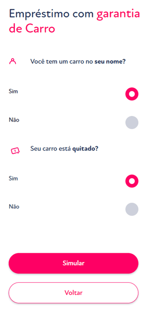 simulação do emprestimo com garantia de carro